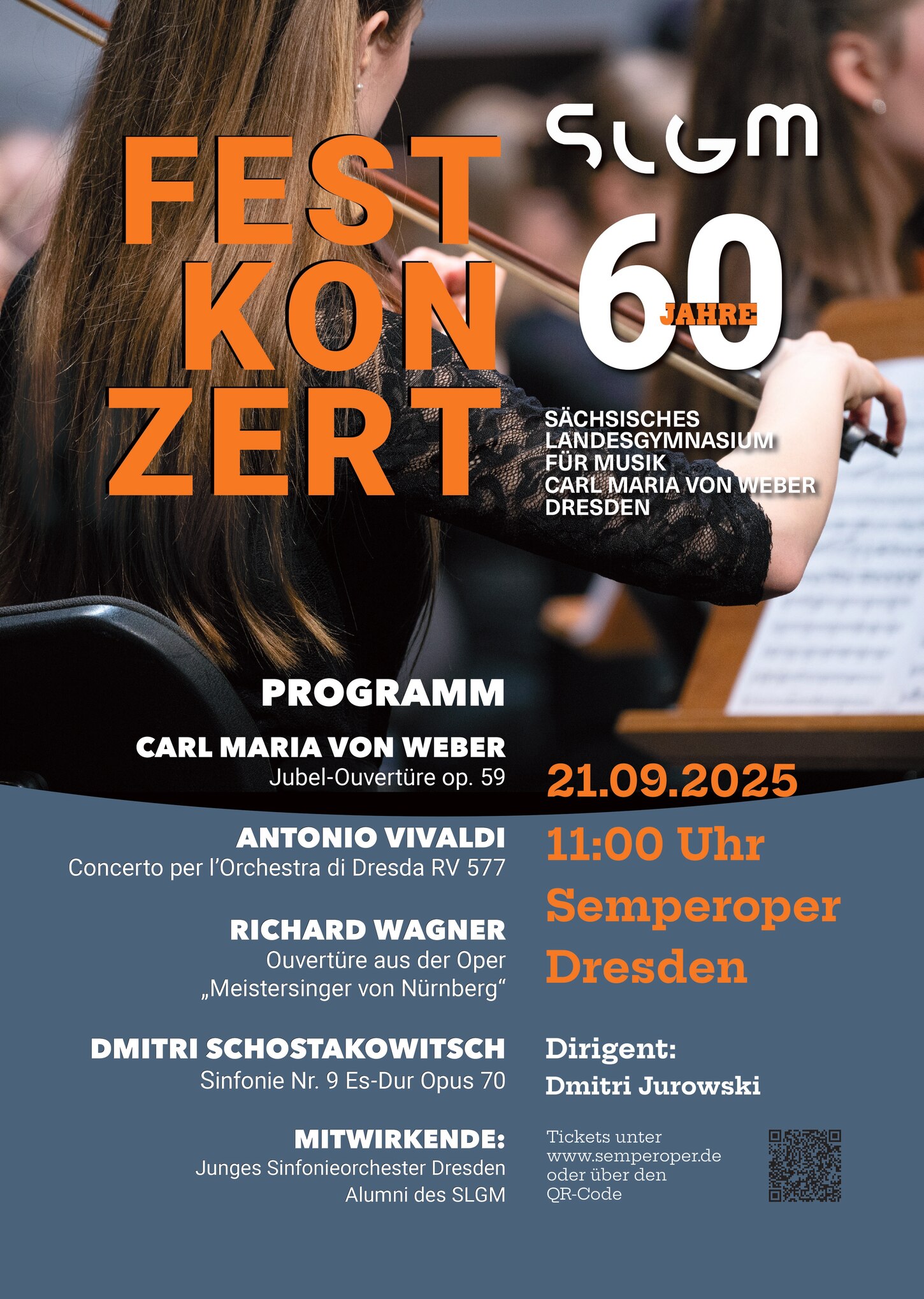 Konzertplakat auf dem die Konzertdaten des Festkonzerts stehen.